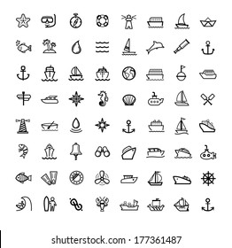 vector black boat and ship icons set
