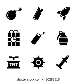 Vector black bomb icons set on white background. Rockets icons 