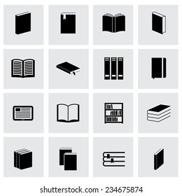 Vector black book icon set on grey background