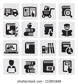 vector black book icons set on gray