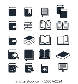 Vector black book icons set on gray