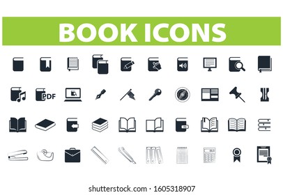 vector black book icons set on gray