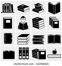 vector black book icons set on gray