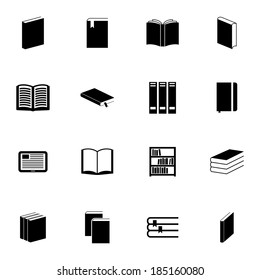 Vector black  book  icons set on white background