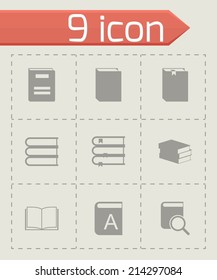 Vector black book icons set on grey background