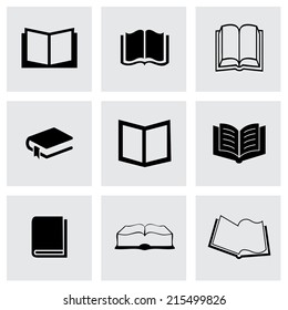 Vector black book icons set on grey background