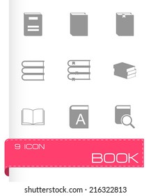 Vector black book icons set on white background