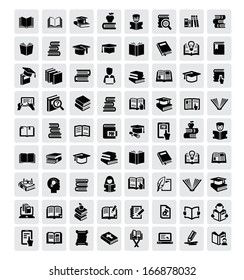 vector black books icon set in the gray squares