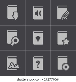 Vector black books icons set on gray background.