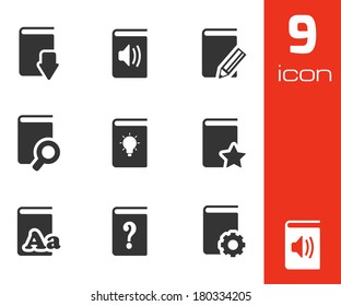 Vector black books icons set on white background.