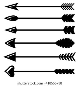 Vector black bow arrow icons set on white background