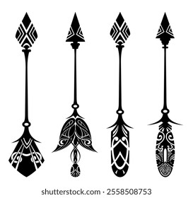 Vector black bow boho arrow icons set on white background