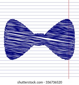 Vector Black Bow Tie icon with pen and school paper effect 