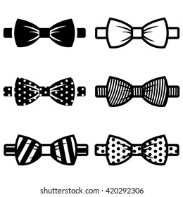 Vector black bow ties icons set on white background. 