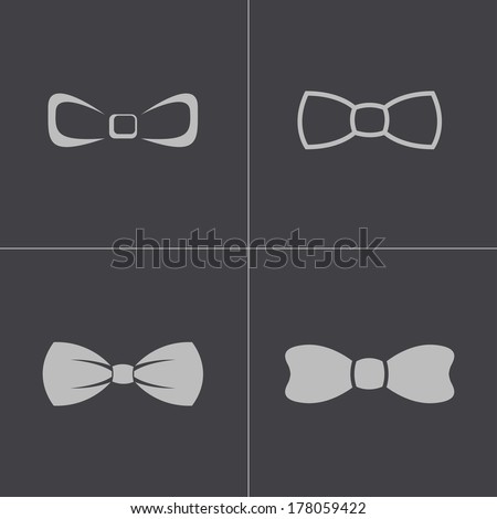 Vector black bow ties icons set on gray background