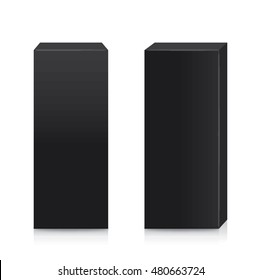 Vector Black Box Tall Shape In Side View And Front View For Packaging Mock Up. Isolated On White Background.