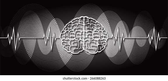 vector black brain processes technology, creative idea concept. wave