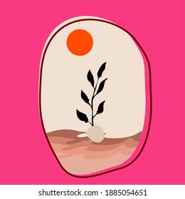 Rama negra vectorial con folletos ecología natural aislado icono diseño de ilustración vectorial sobre fondo rosa. Diseño de la decoración de las paredes, papel pintado, etc.


