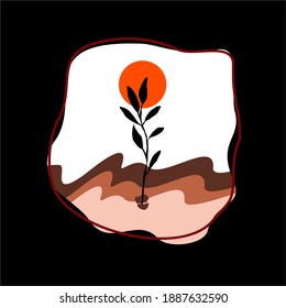 Vector black branch with leafs nature ecology isolated icon vector illustration design on pink background. Design for wall decor, wallpaper and etc