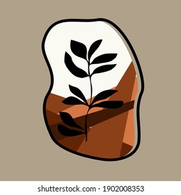 Vector black branch with leafs nature ecology isolated icon vector illustration design on pink background. Design for wall decor, wallpaper and etc