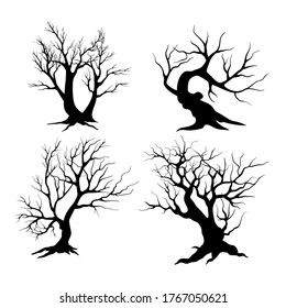 Rama negra vectorial o conjunto de siluetas de árboles nudos. Ilustraciones aisladas dibujadas a mano.