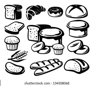 vector black bread icon set on white