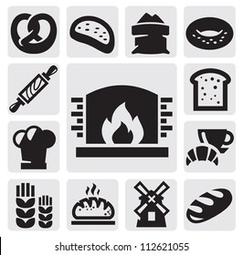 vector black bread icons set on gray