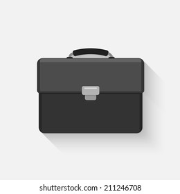 vector black briefcase icon in flat style