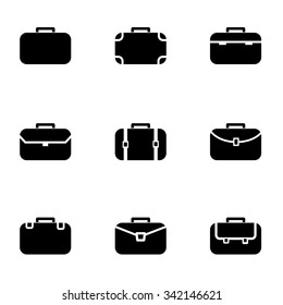 Vector black briefcase icon set.
