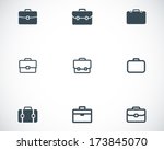 Vector black briefcase icons set on white background