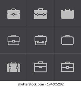 Vector black briefcase icons set on gray background