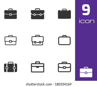 Vector black briefcase icons set on white background