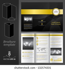 Vector black brochure template design with golden elements. EPS 10