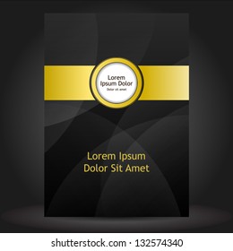 Vector black brochure template design with golden elements. EPS 10