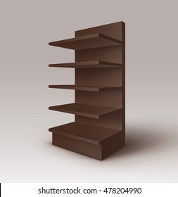 Vector Black Brown Empty Exhibition Trade Stand Shop Rack with Shelves Storefront Isolated on Background