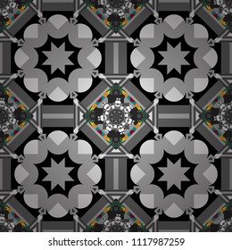 Vector black, brown and gray seamless background pattern with rhombuses.