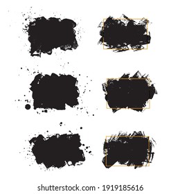 Vector Black brush paint. Grunge frame ink stain. Abstract background for banner.