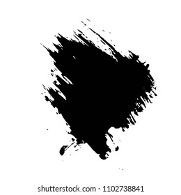Vector black brush spots, highlighter lines or felt-tip pen blobs. Brushstrokes and dashes. Ink smudge abstract shape stains and smear set with texture