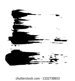 Vector black brush spots, highlighter lines or felt-tip pen blobs. Brushstrokes and dashes. Ink smudge abstract shape stains and smear set with texture