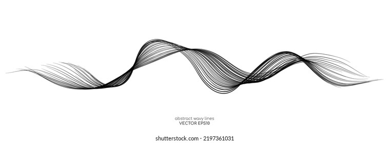 Vector black brush stroke curved wave lines isolated on white background for design element