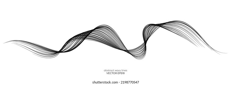 Vector Black Brush Stroke Curved Wave Lines Isolated On White Background For Design Element