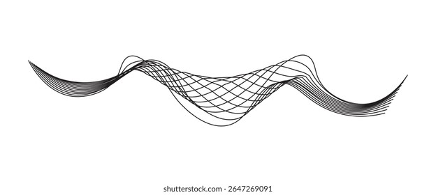 Líneas de onda curvadas del trazo de cepillo negro del Vector aisladas en el fondo blanco para el elemento del diseño