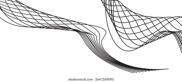 Vector black brush stroke curved wave lines isolated on white background for design element