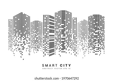 Vector black building and city on white background.