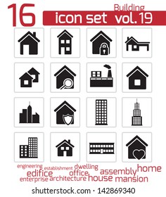 Vector black building icon set