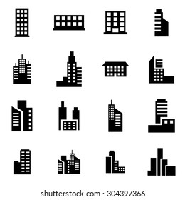 Vector black building icon set. 