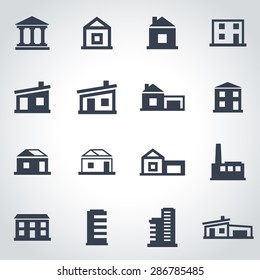 Vector black buildings icon set.