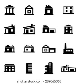 Vector black buildings icon set. 