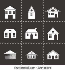 Vector black buildings icons set on black background