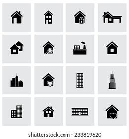 Vector black buildings icons set